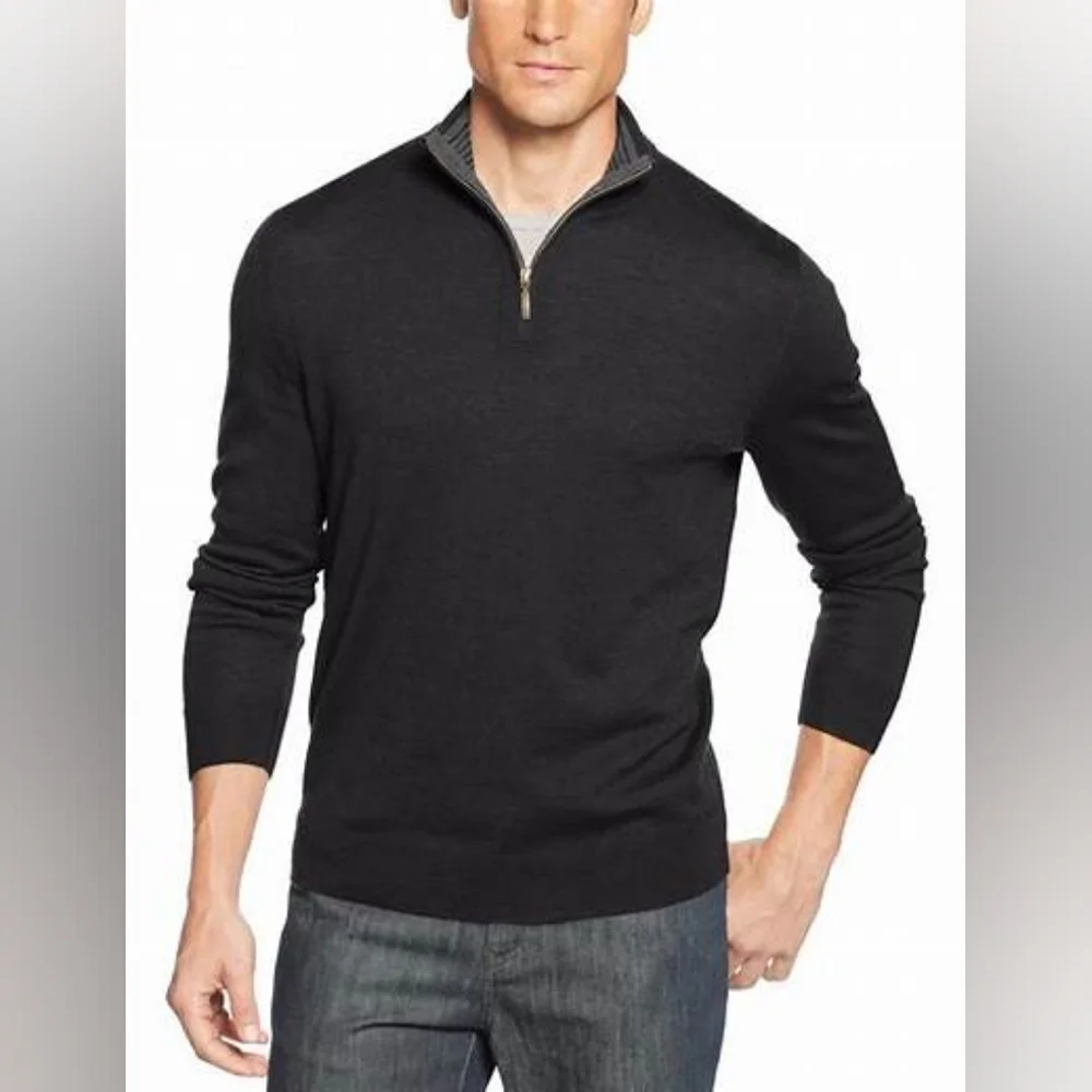 NWT, Men's Club Room Gray Quarter-Zip Merino Wool Blend Sweater